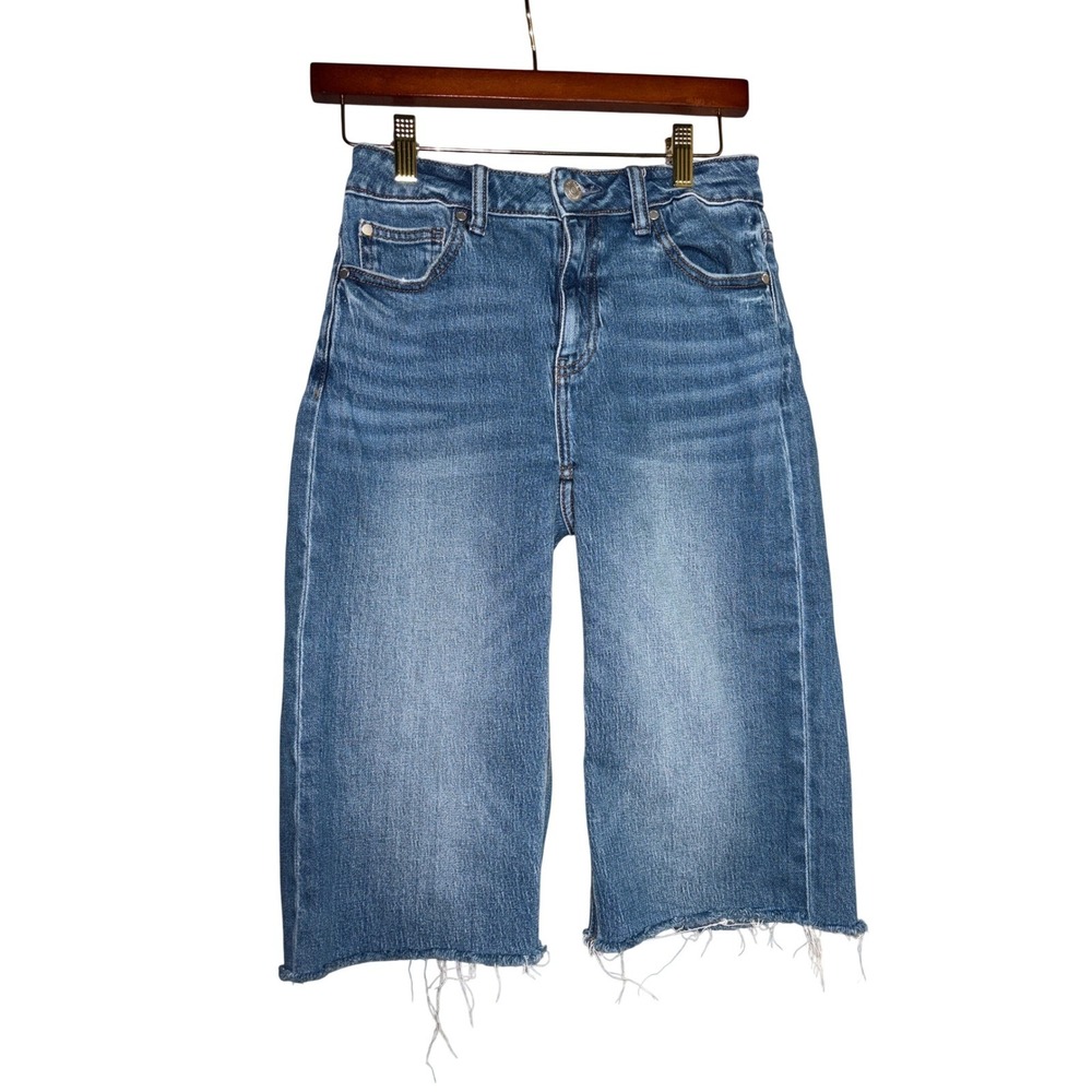 Quince Bella Stretch 26 Relaxed Cutoff Denim Shorts Atlantic Raw Hem Beach Pool